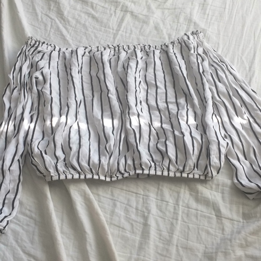 Striped Off The Shoulder Crop Top Brandy Melville